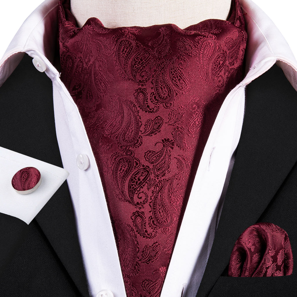 Deep Red Paisley Ascot Set - GentCrest - View 6