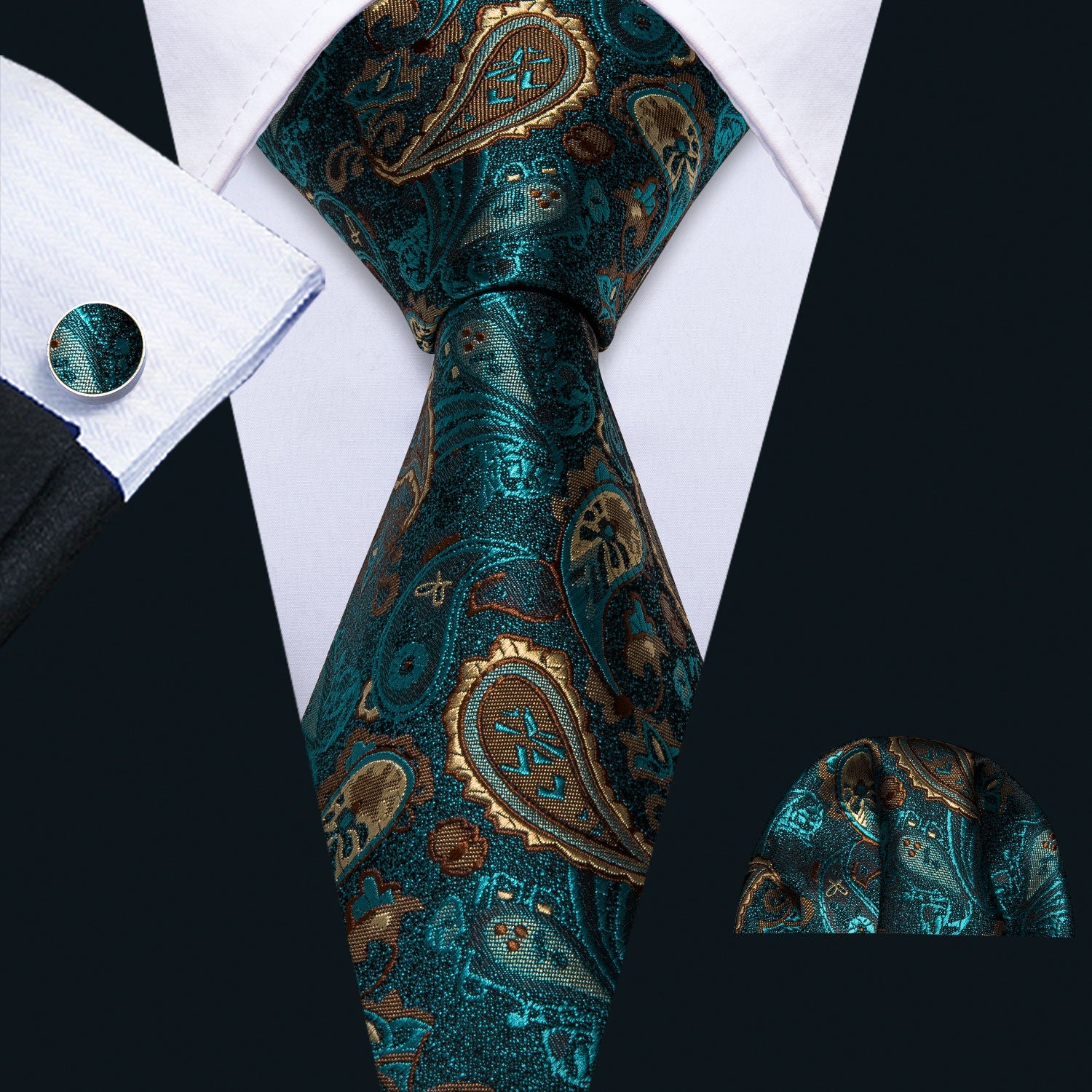 GentCrest Blue Paisley Tie Hanky Cufflinks Set - Image 1