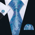 Light Blue Jacquard Paisley Silk Tie Set - GentCrest
