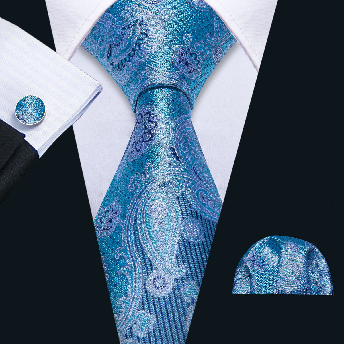 Light Blue Jacquard Paisley Silk Tie Set - GentCrest