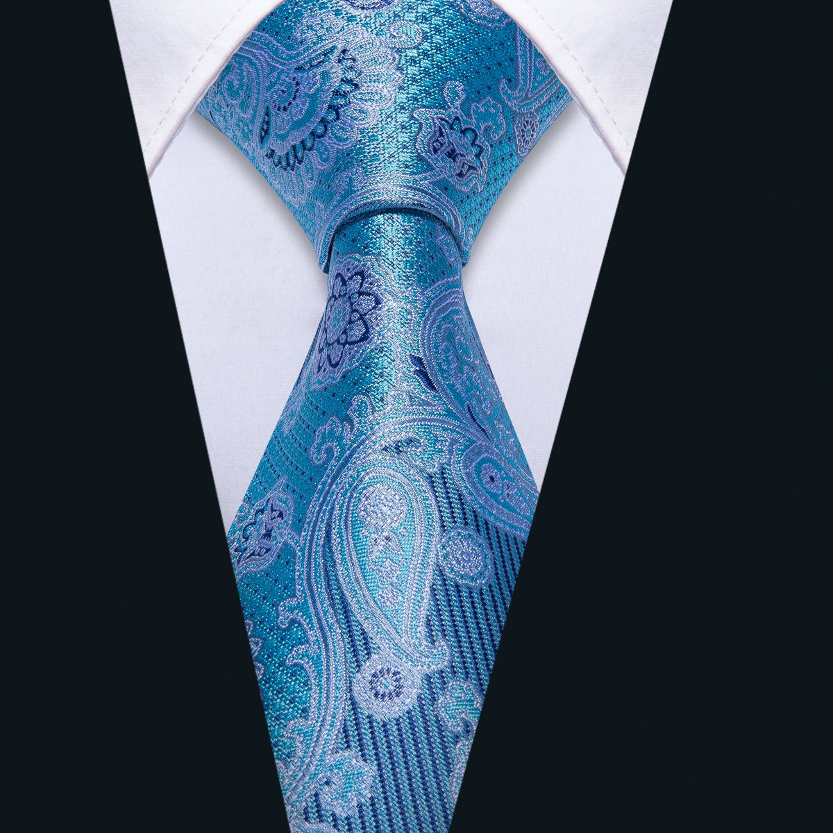 Light Blue Jacquard Paisley Silk Tie Set - GentCrest - View 2