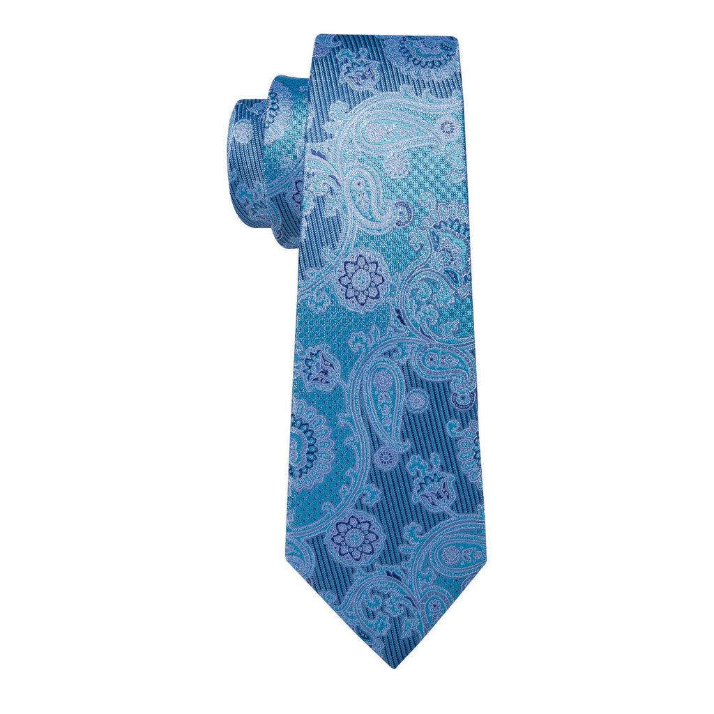Light Blue Jacquard Paisley Silk Tie Set - GentCrest - View 4