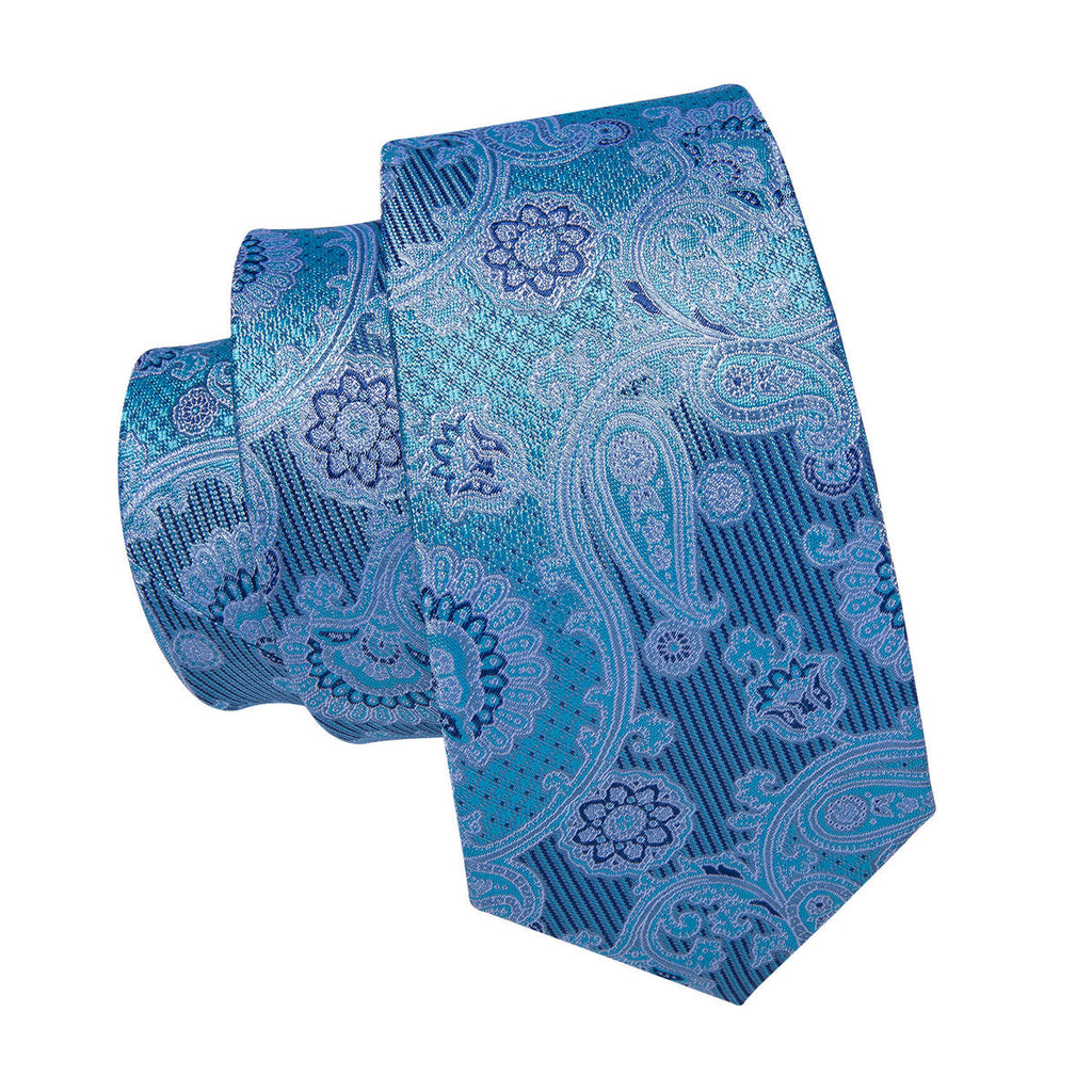 Light Blue Jacquard Paisley Silk Tie Set - GentCrest - View 5