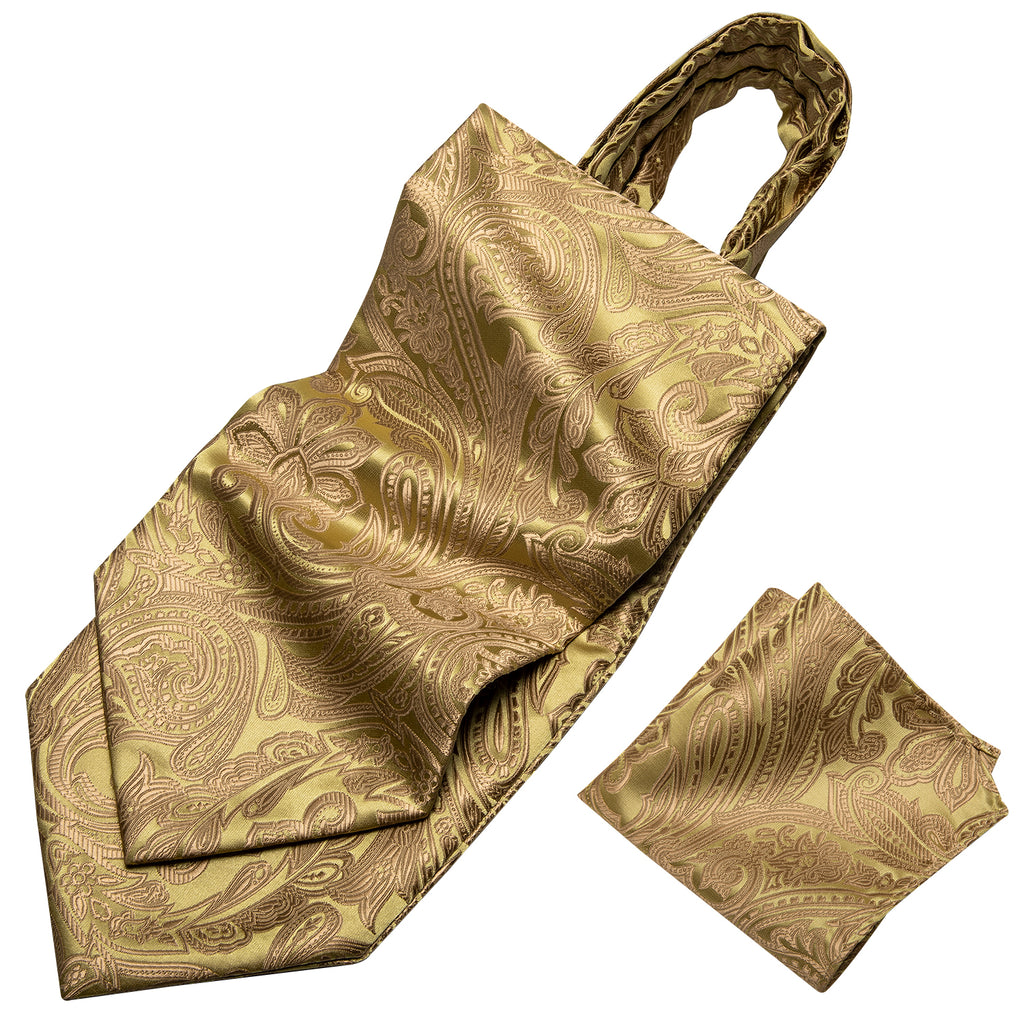 Gold Brown Paisley Floral Ascot Set - GentCrest - View 6