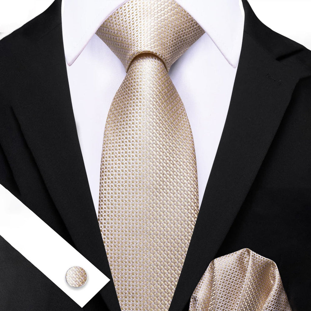Champagne Beige Geometric Silk Tie Set - GentCrest - View 2