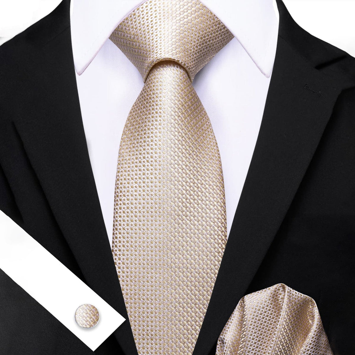 Champagne Beige Geometric Silk Tie Set - GentCrest - View 2