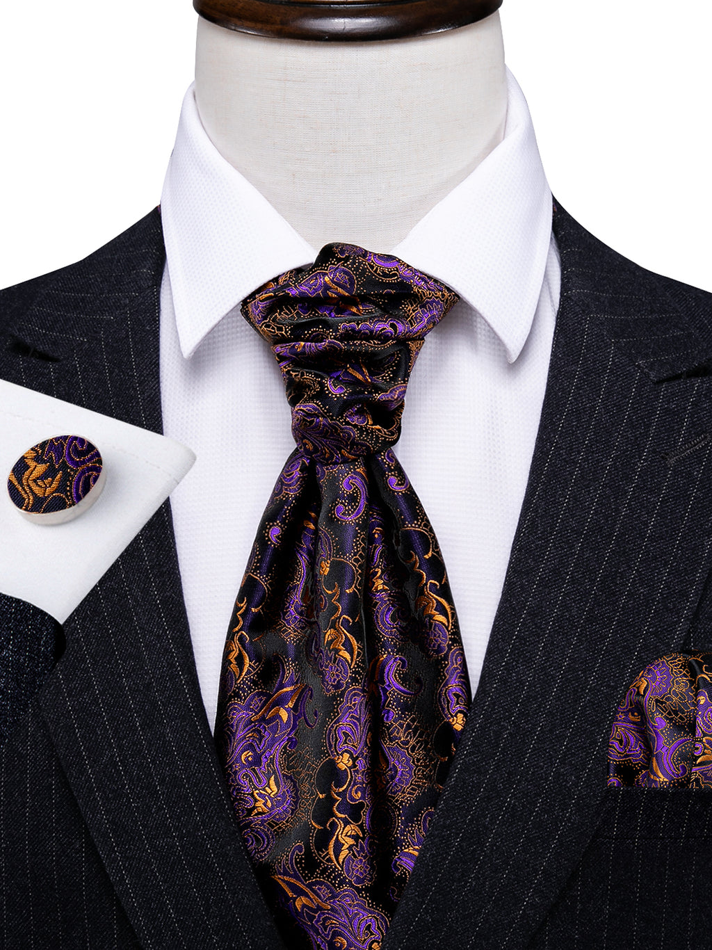 Black Golden Paisley Ascot Set - GentCrest - View 4