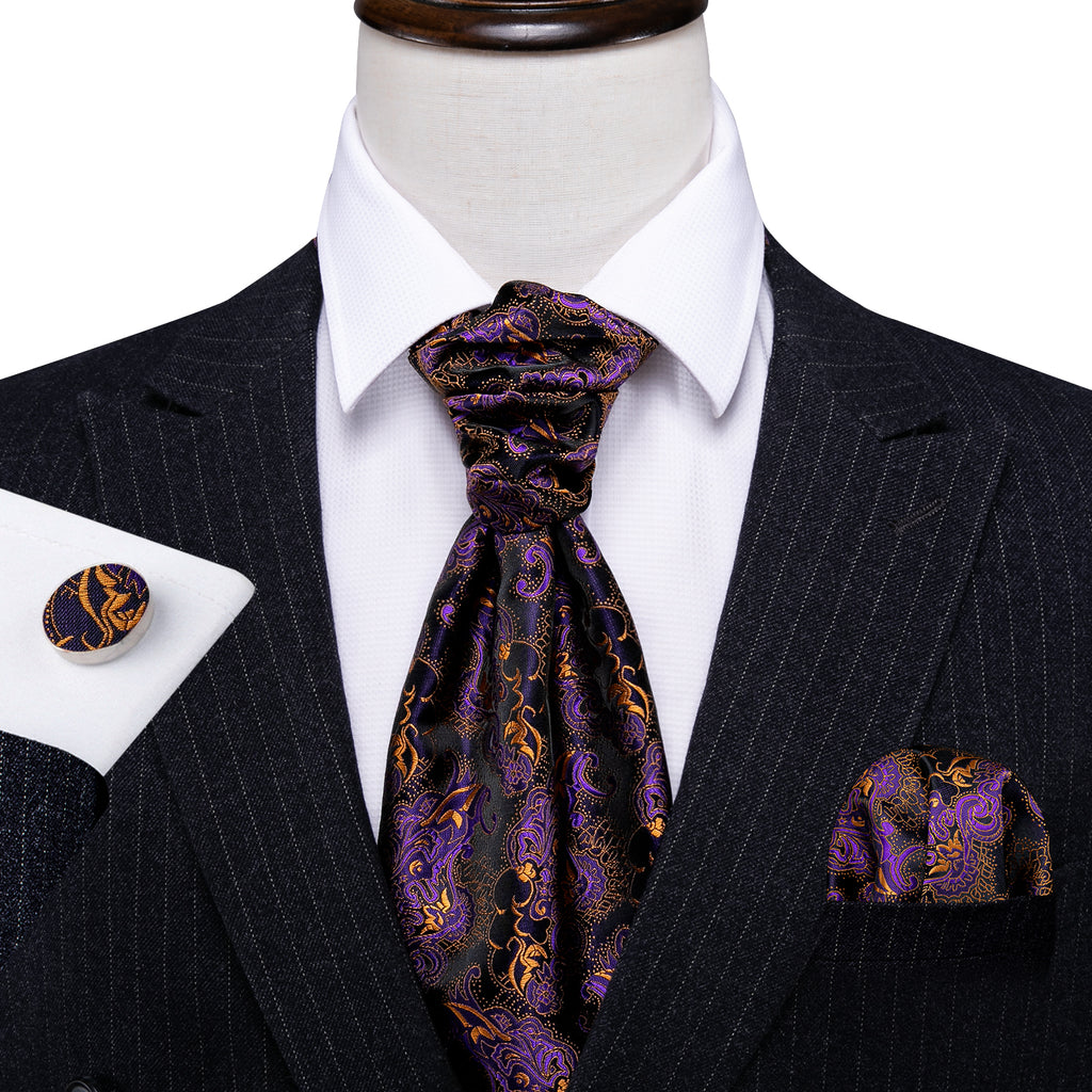Black Golden Paisley Ascot Set - GentCrest - View 5