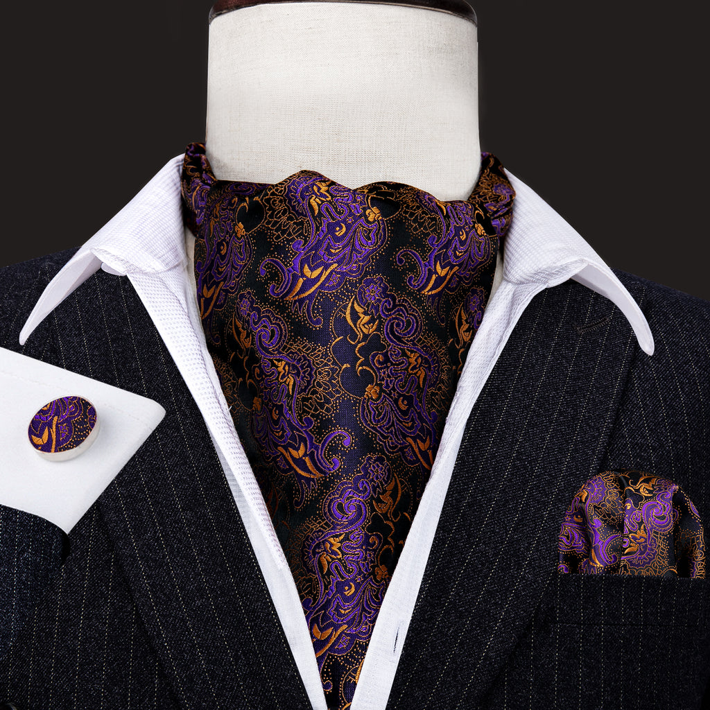 Black Golden Paisley Ascot Set - GentCrest - View 3
