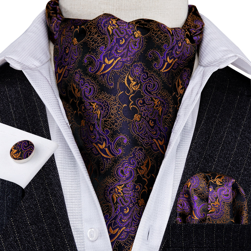 Black Golden Paisley Ascot Set - GentCrest - View 2