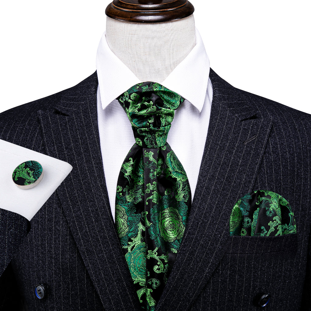 Green Black Floral Ascot Set - GentCrest - View 2