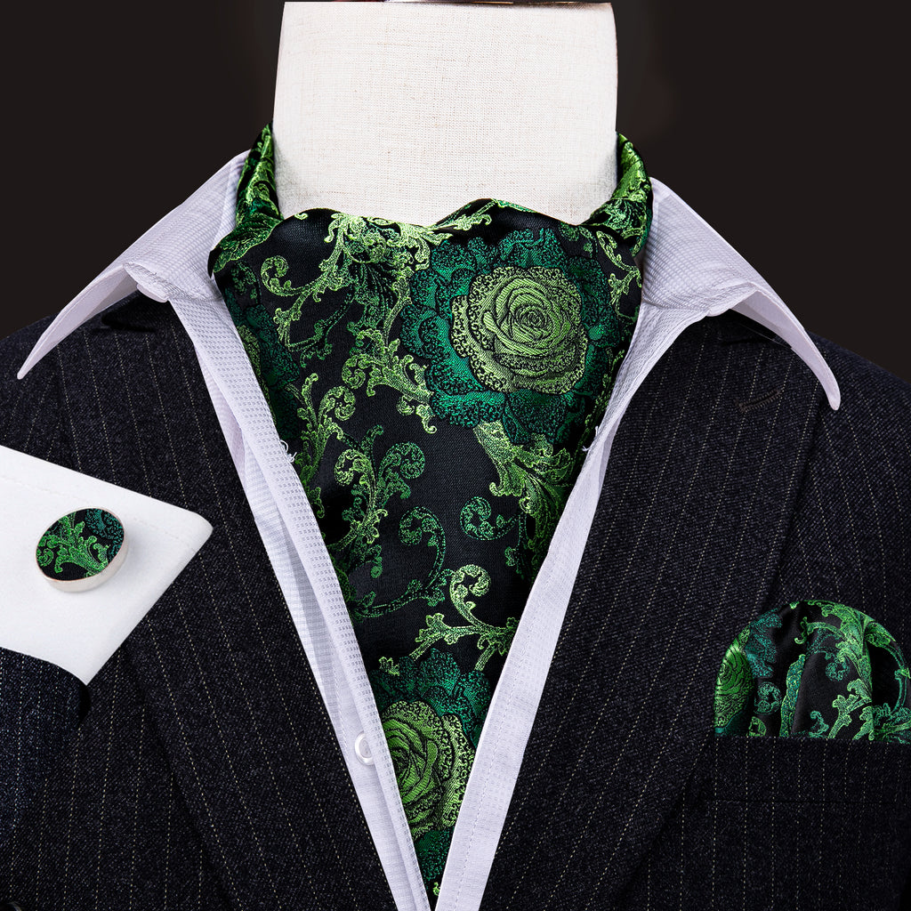 Green Black Floral Ascot Set - GentCrest - View 3