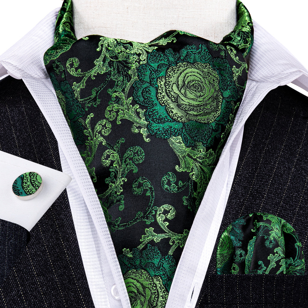 Green Black Floral Ascot Set - GentCrest - View 4