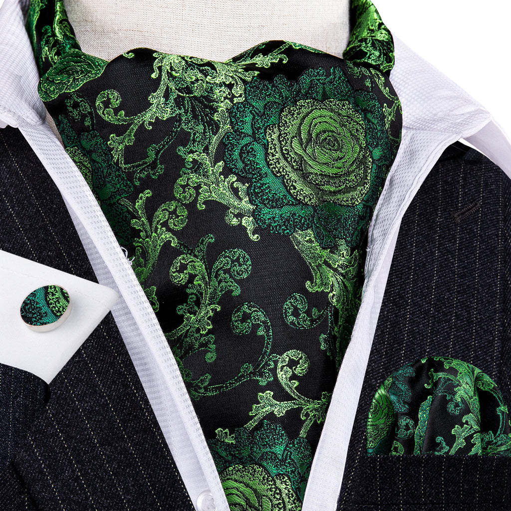 Green Black Floral Ascot Set - GentCrest - View 5