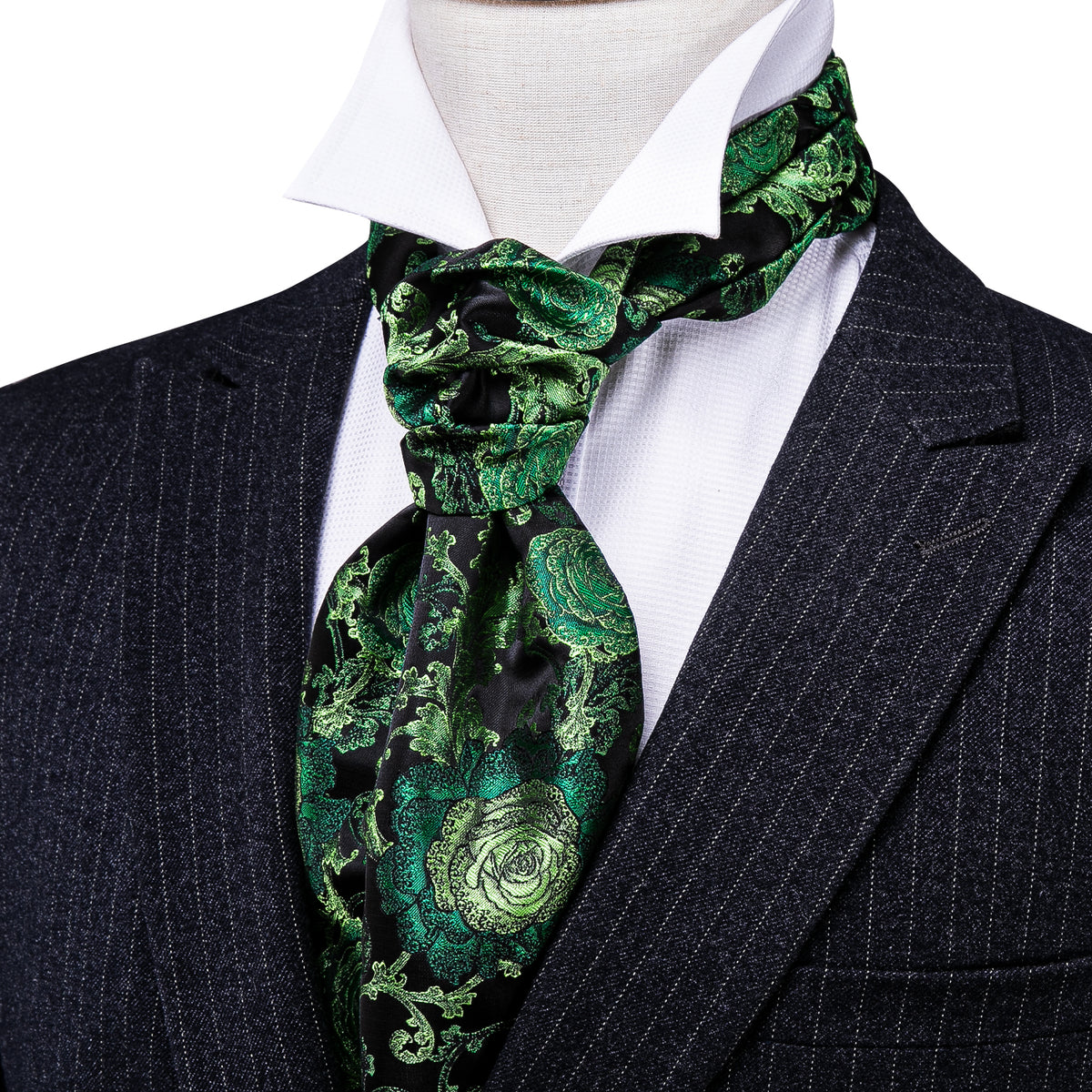 Green Black Floral Ascot Set - GentCrest