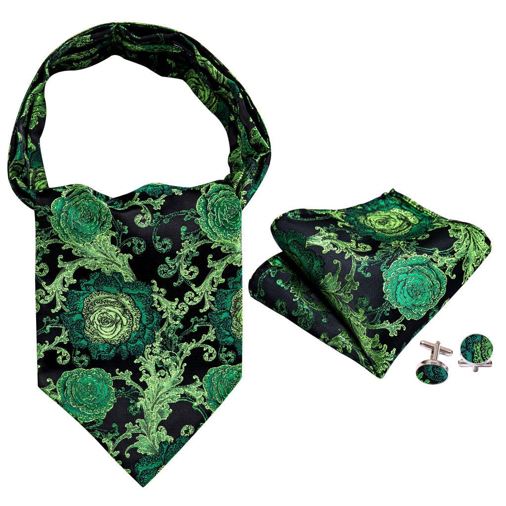 Green Black Floral Ascot Set - GentCrest - View 6