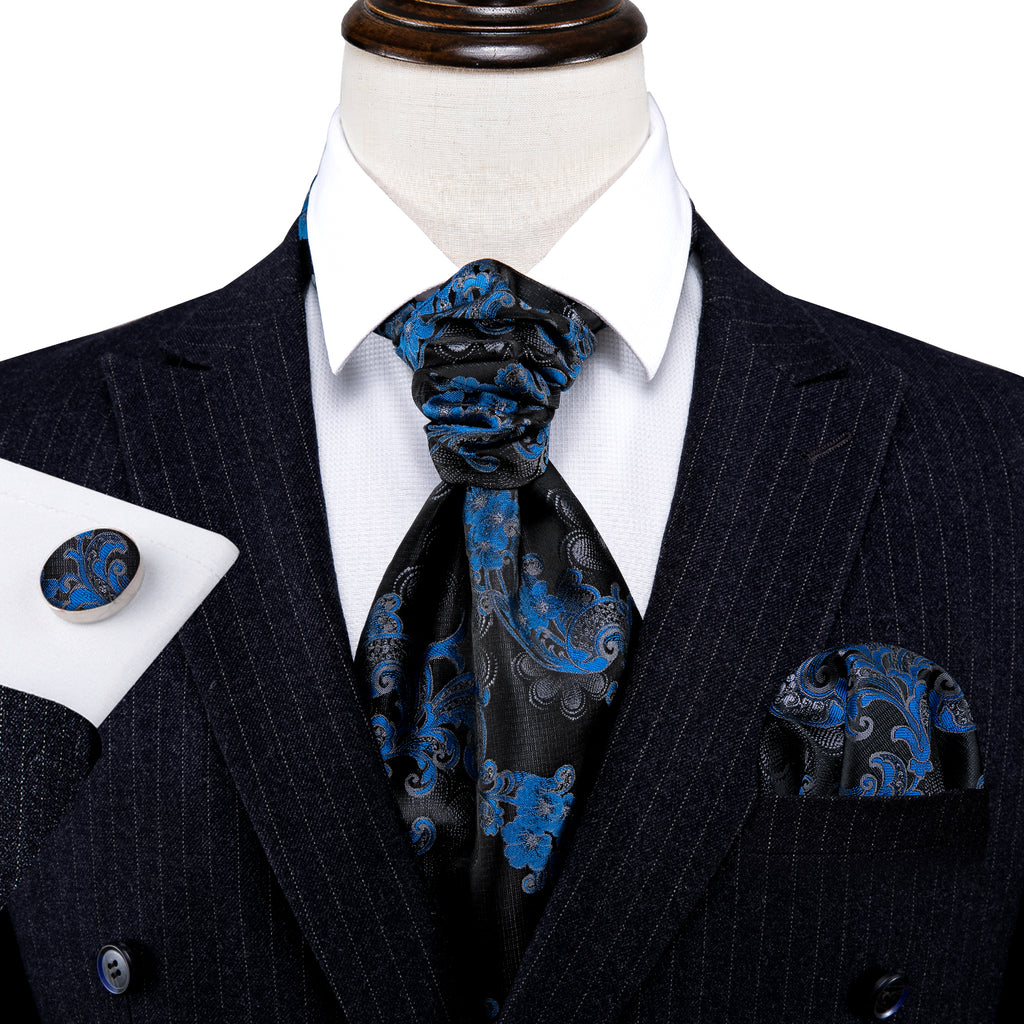 Black Blue Floral Ascot Set - GentCrest - View 2