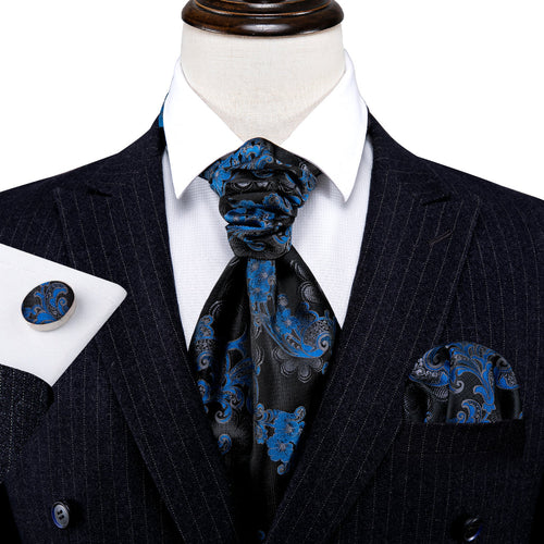 Black Blue Floral Ascot Set - GentCrest - View 2