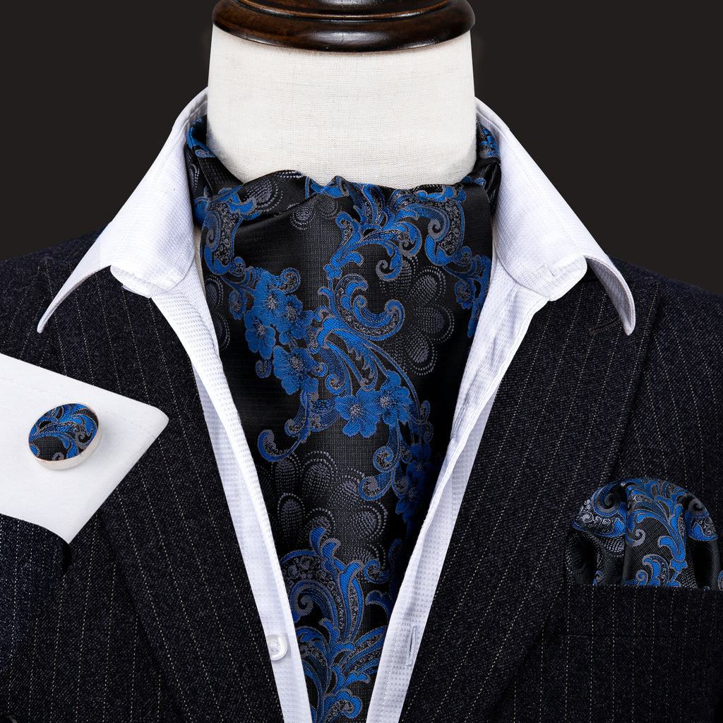 Black Blue Floral Ascot Set - GentCrest - View 3