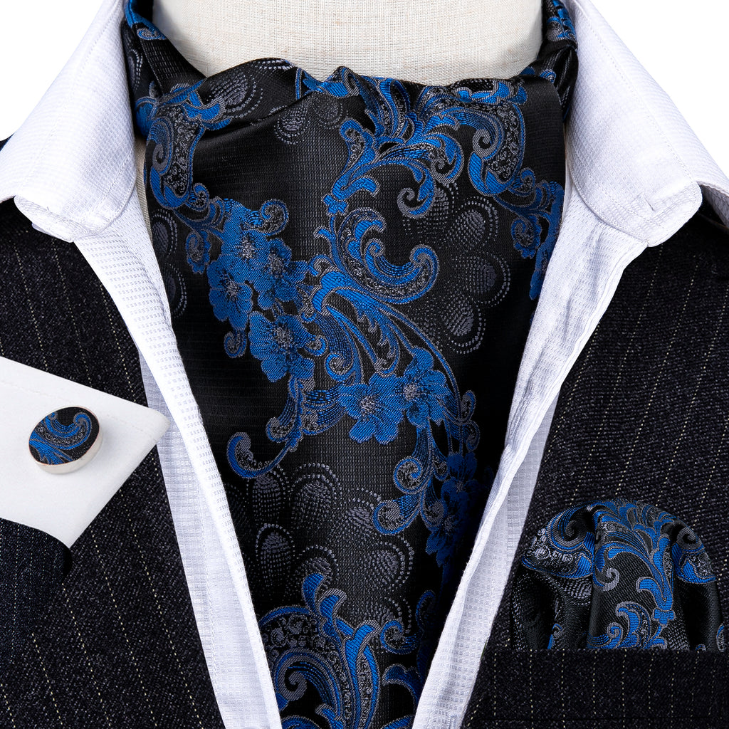 Black Blue Floral Ascot Set - GentCrest - View 4