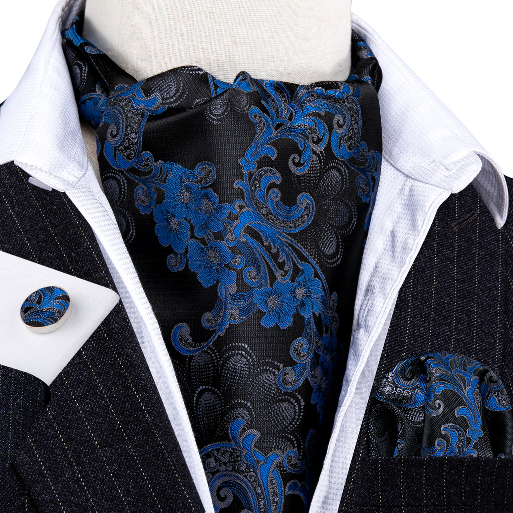 Black Blue Floral Ascot Set - GentCrest - View 5
