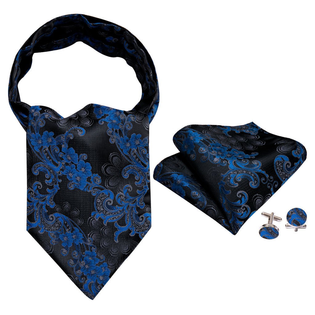 Black Blue Floral Ascot Set - GentCrest - View 6