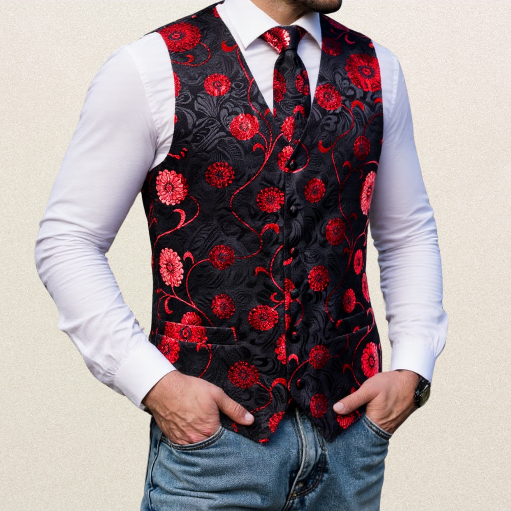 GentCrest Black Floral Vest Set - Image 1