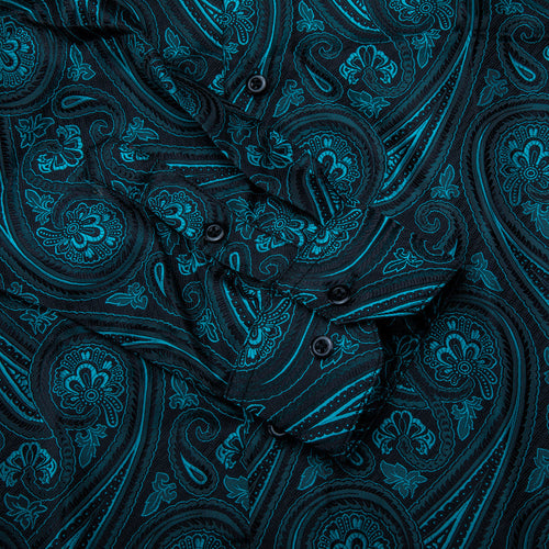 Black and Blue Paisley Dress Shirt - GentCrest - View 2