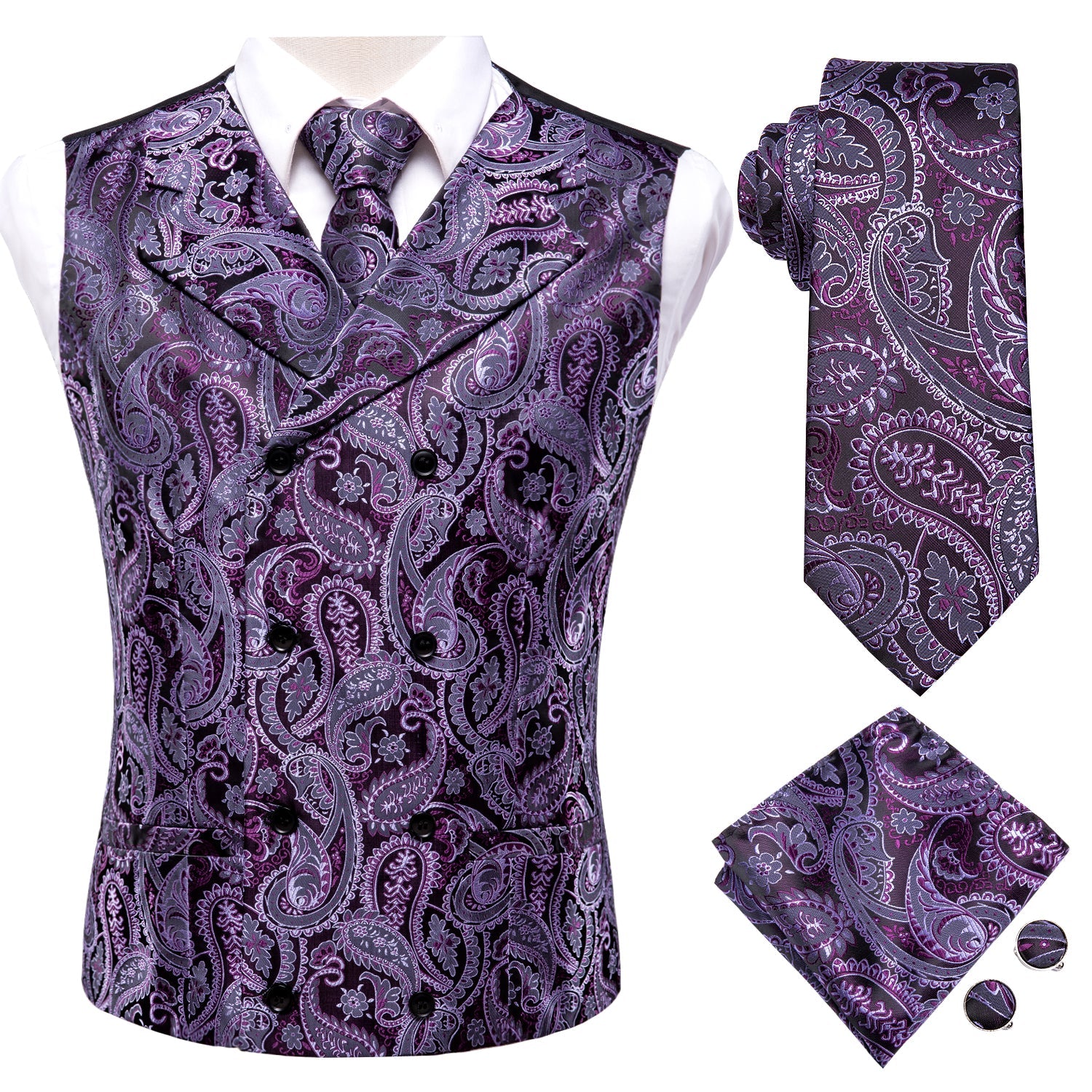 GentCrest Purple Paisley Vest Set - Image 5