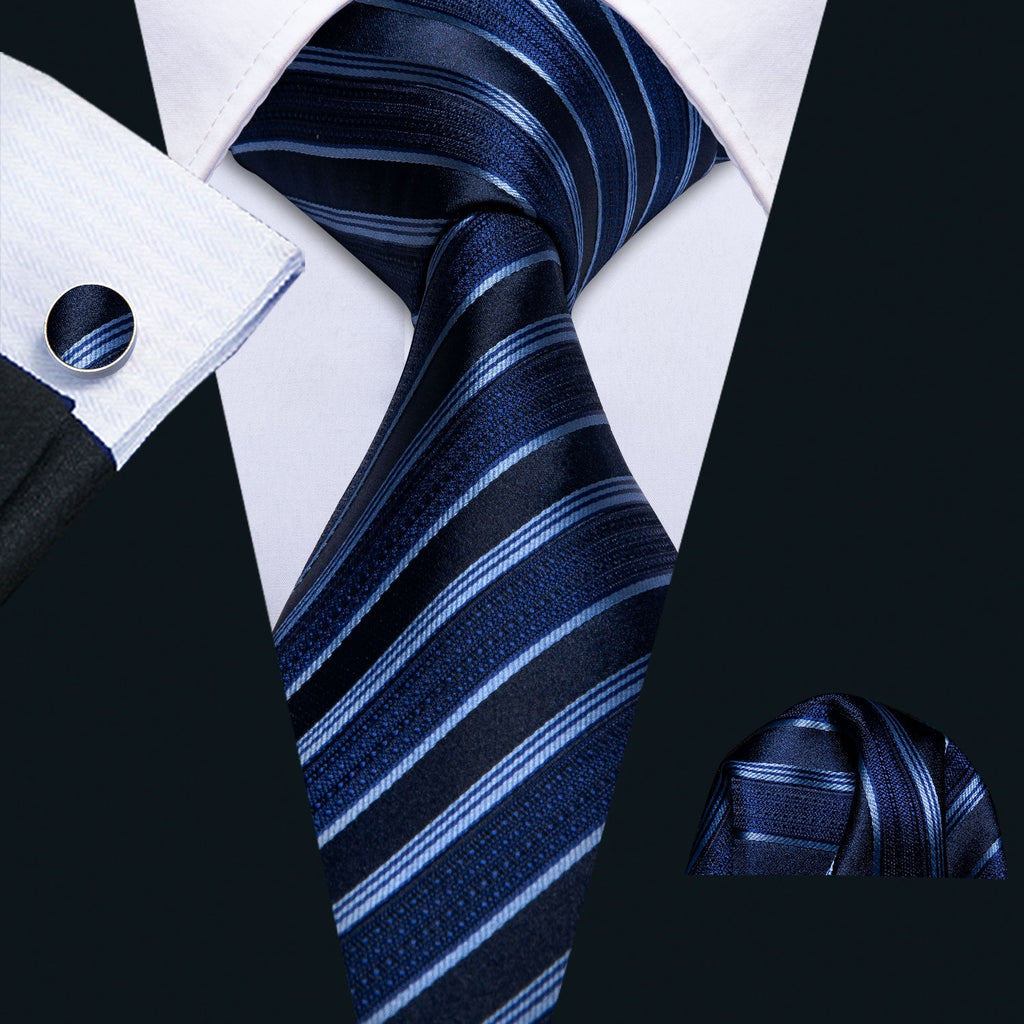 GentCrest Blue Striped Tie Hanky Cufflinks Set - Image 1