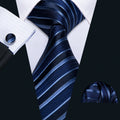 GentCrest Blue Striped Tie Hanky Cufflinks Set - Image 1