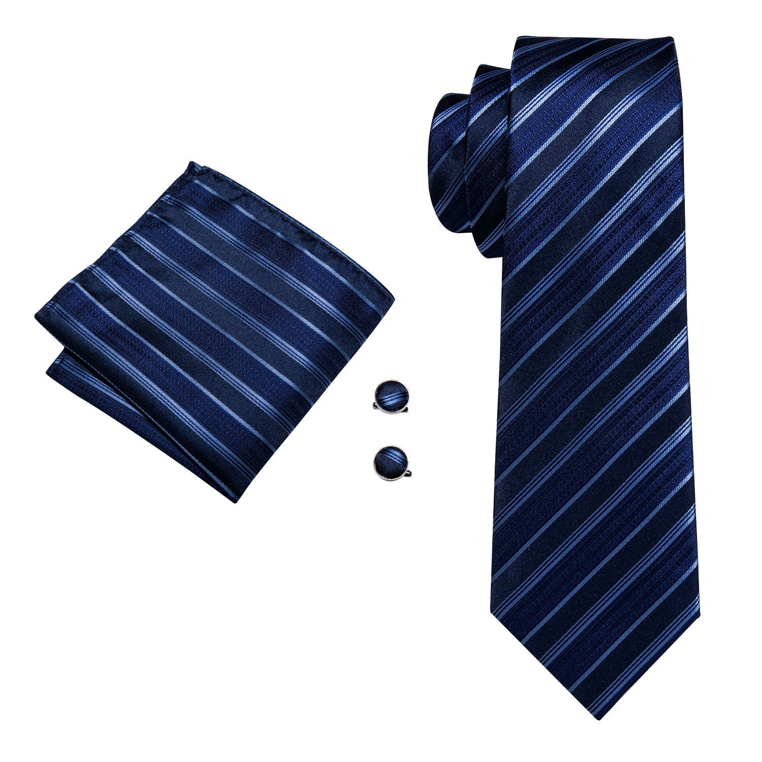 GentCrest Blue Striped Tie Hanky Cufflinks Set - Image 3