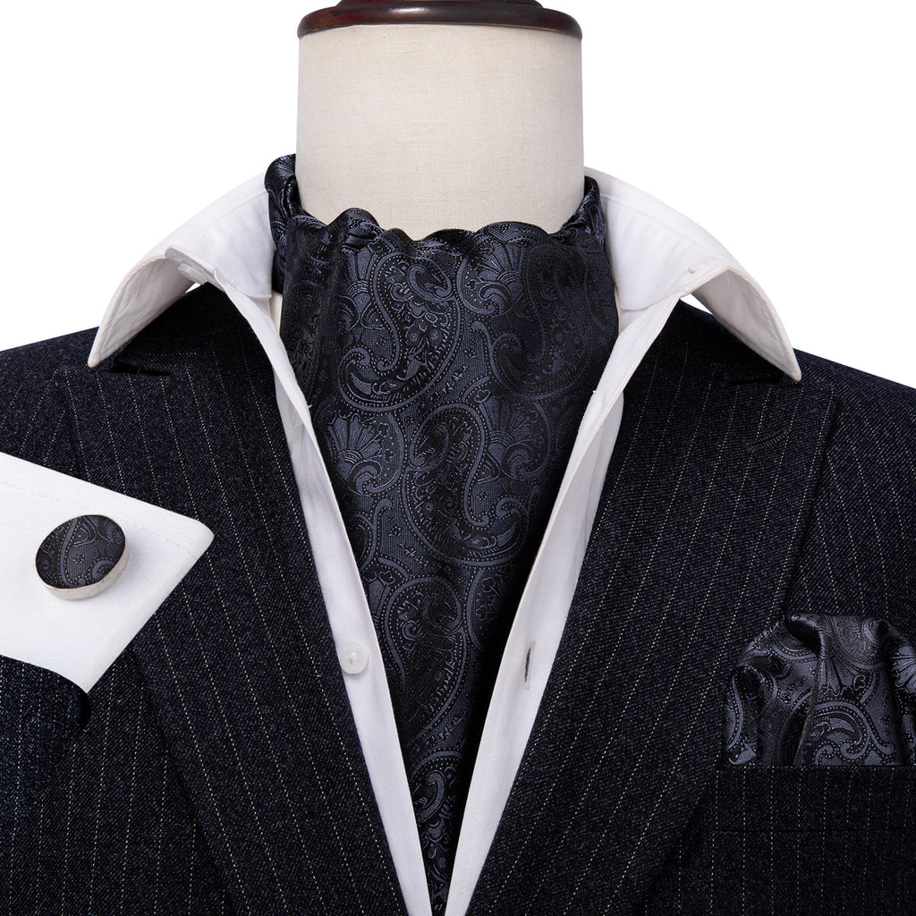 Black Floral Ascot Set - GentCrest