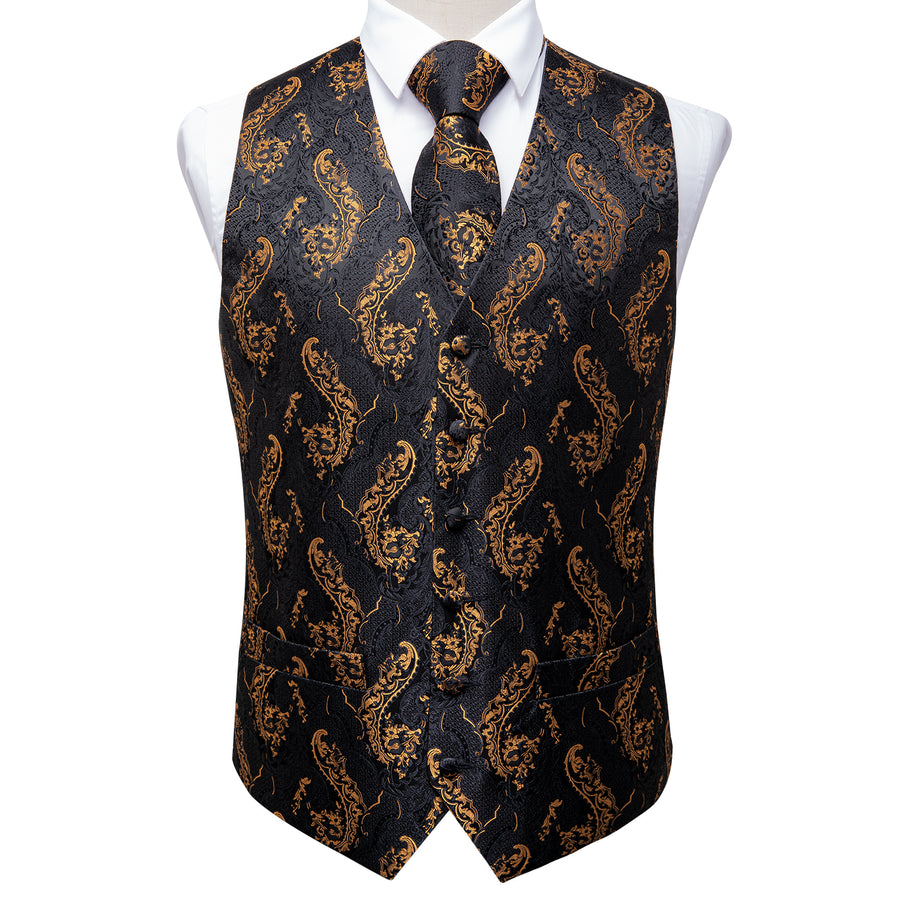 Black and Gold Floral Vest Set - GentCrest - View 2