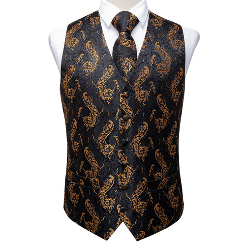 Black and Gold Floral Vest Set - GentCrest - View 2