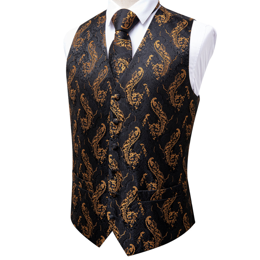 Black and Gold Floral Vest Set - GentCrest - View 3