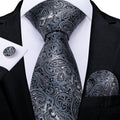 GentCrest Black Paisley Tie Hanky Cufflinks Set - Image 1