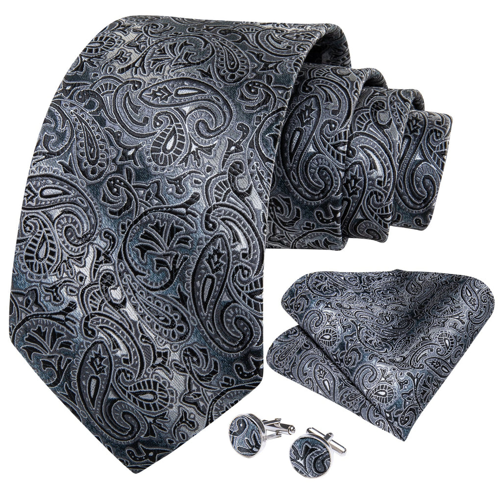 GentCrest Black Paisley Tie Hanky Cufflinks Set - Image 3