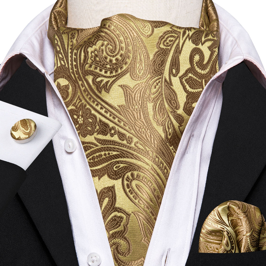Gold Brown Paisley Floral Ascot Set - GentCrest - View 3
