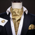 Gold Brown Paisley Floral Ascot Set - GentCrest