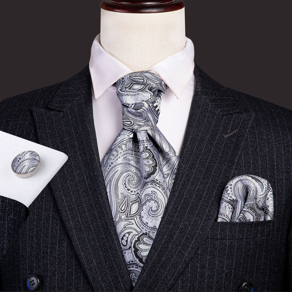 Silver Floral Ascot Set - GentCrest - View 2