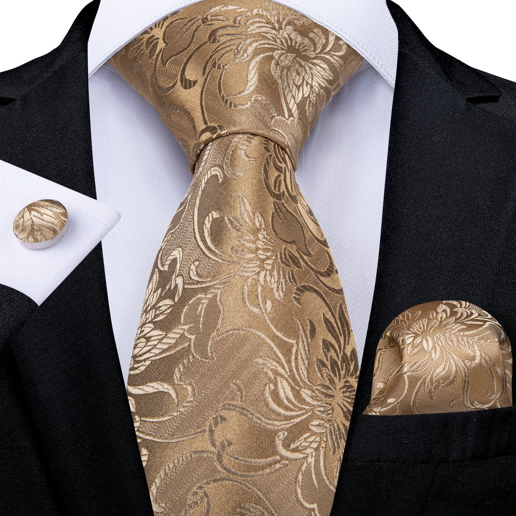 GentCrest Gold Floral Tie Hanky Cufflinks Set - Image 1