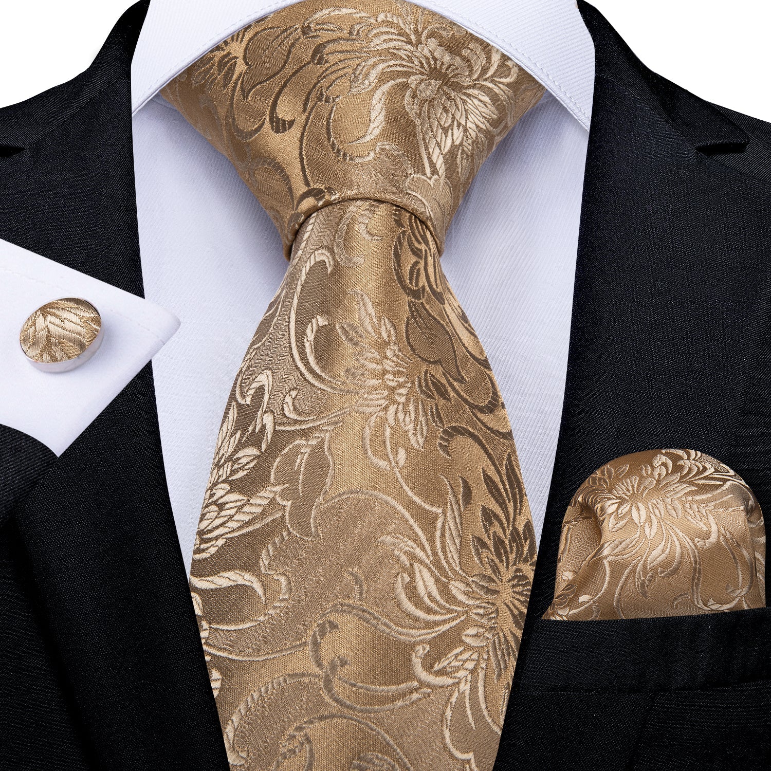 GentCrest Gold Floral Tie Hanky Cufflinks Set - Image 1
