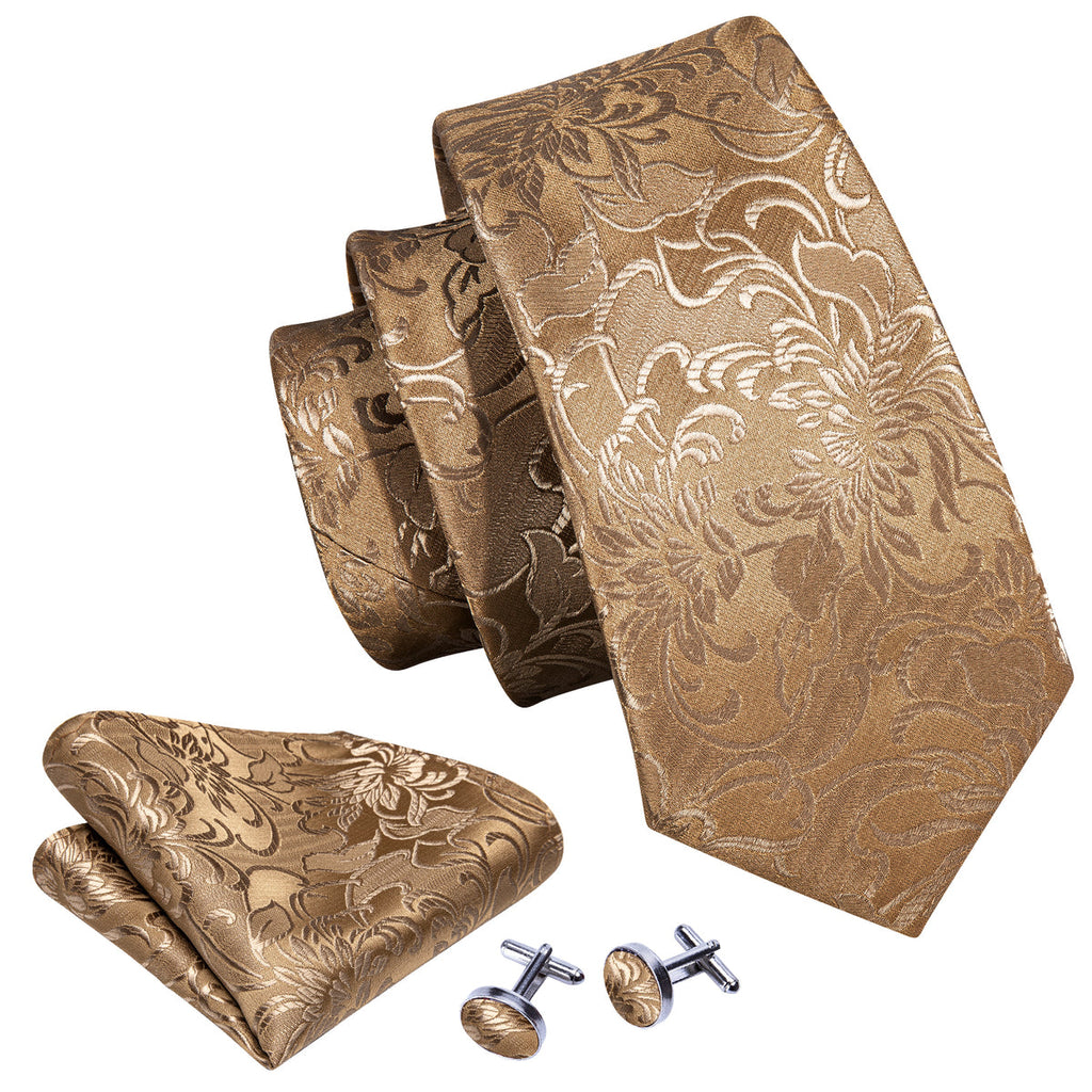 Champagne Gold Floral Silk Tie Set - GentCrest - View 3
