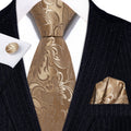 Champagne Gold Floral Silk Tie Set - GentCrest