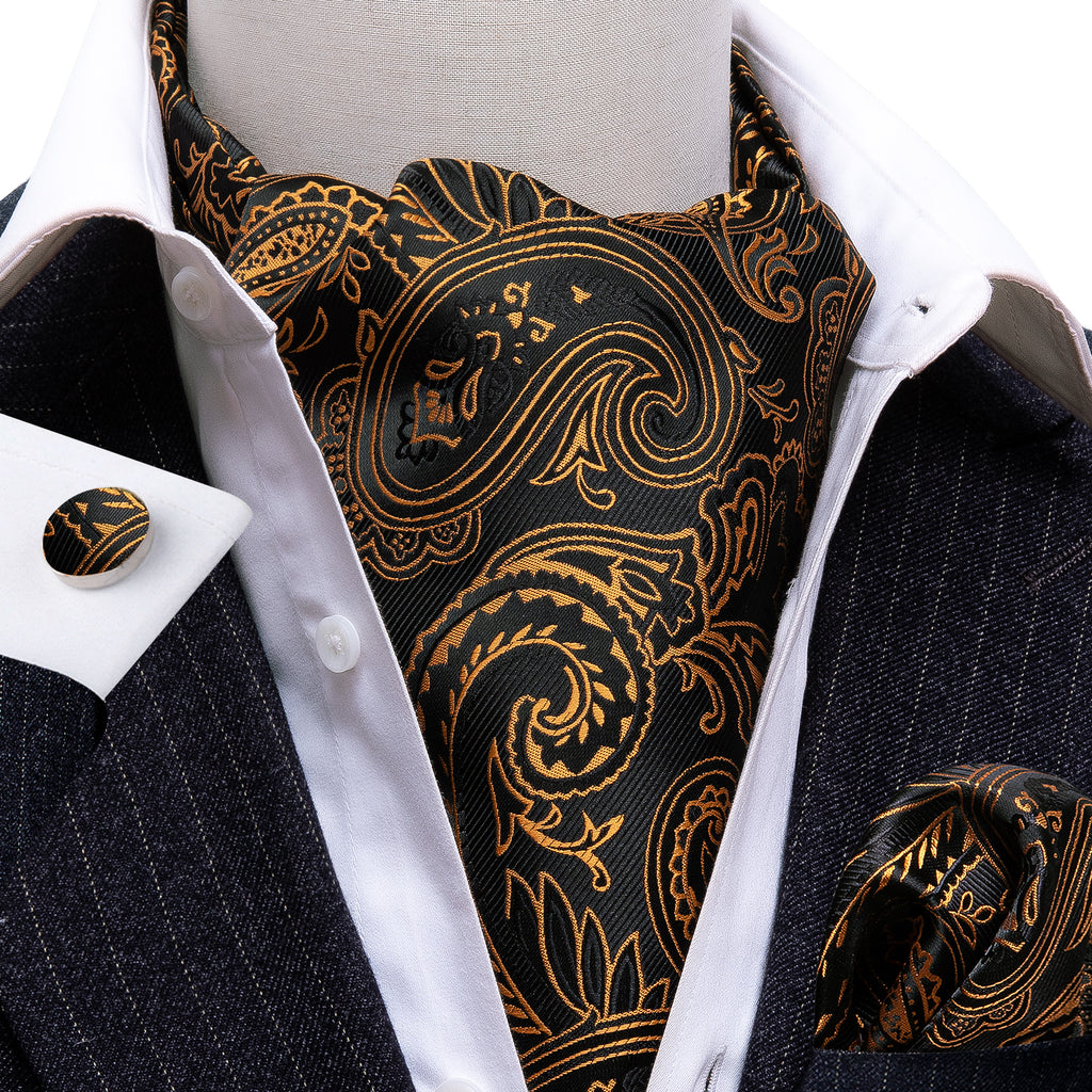 Black Golden Paisley Ascot Set - GentCrest - View 9