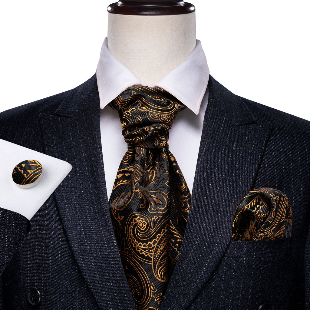 Black Golden Paisley Ascot Set - GentCrest - View 10