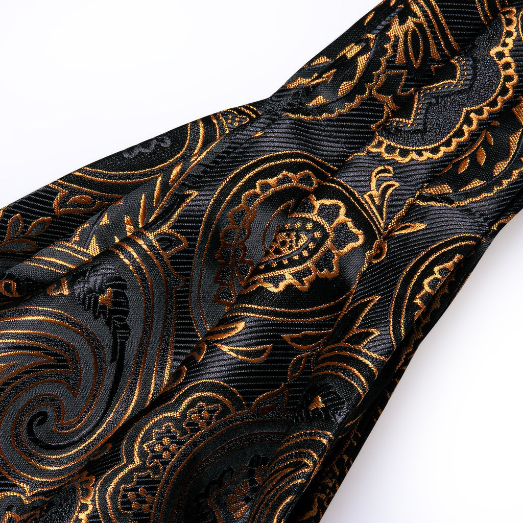 Black Golden Paisley Ascot Set - GentCrest - View 12