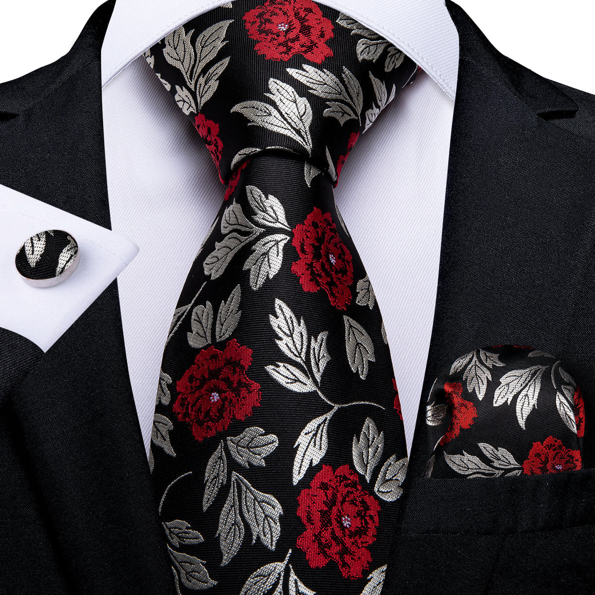 GentCrest Black Floral Tie Sets - Image 1