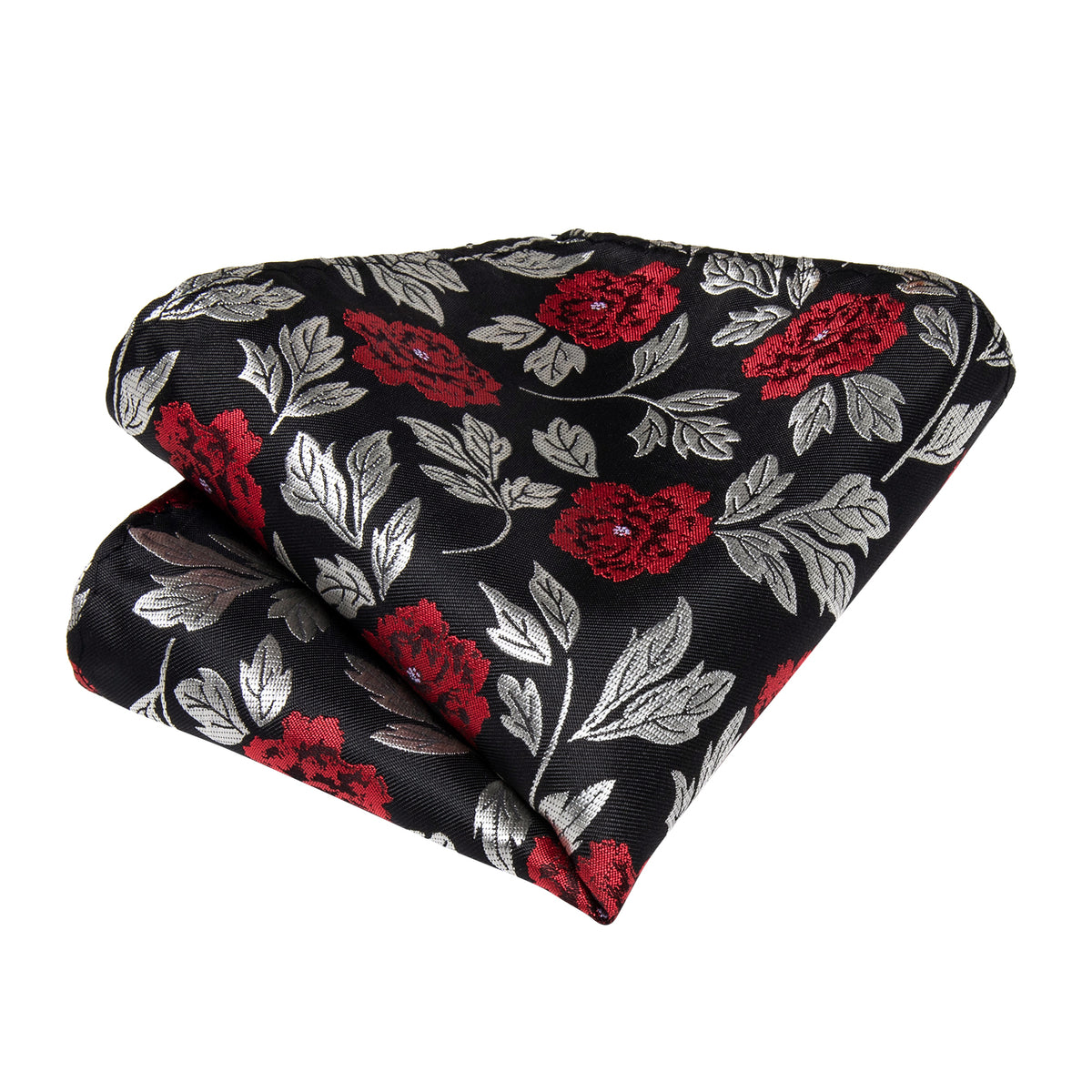 Silver, Red and Black Floral Silk Tie Set - GentCrest - View 5